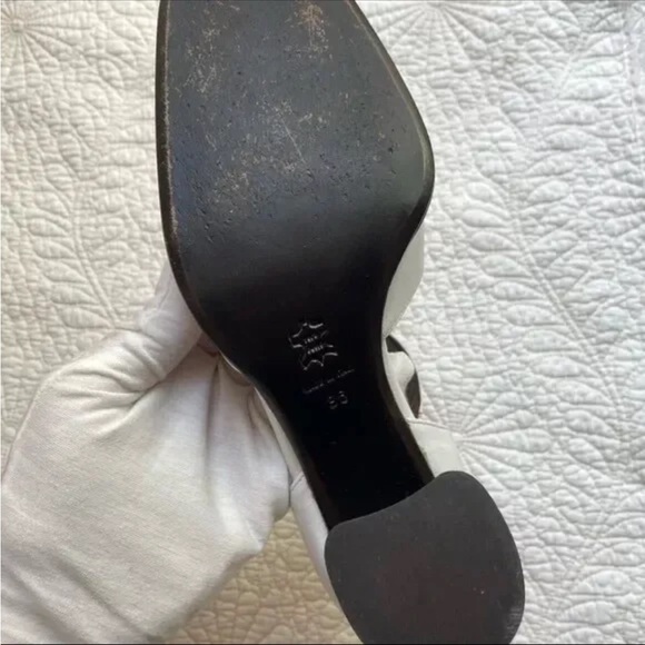 Vintage White Italian Leather T-strap Stacked Buckle Chunky Heel Shoes 36 - Picture 10 of 11